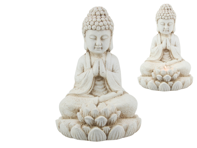 32cm Cream Rulai Buddha with Lotus Tealight