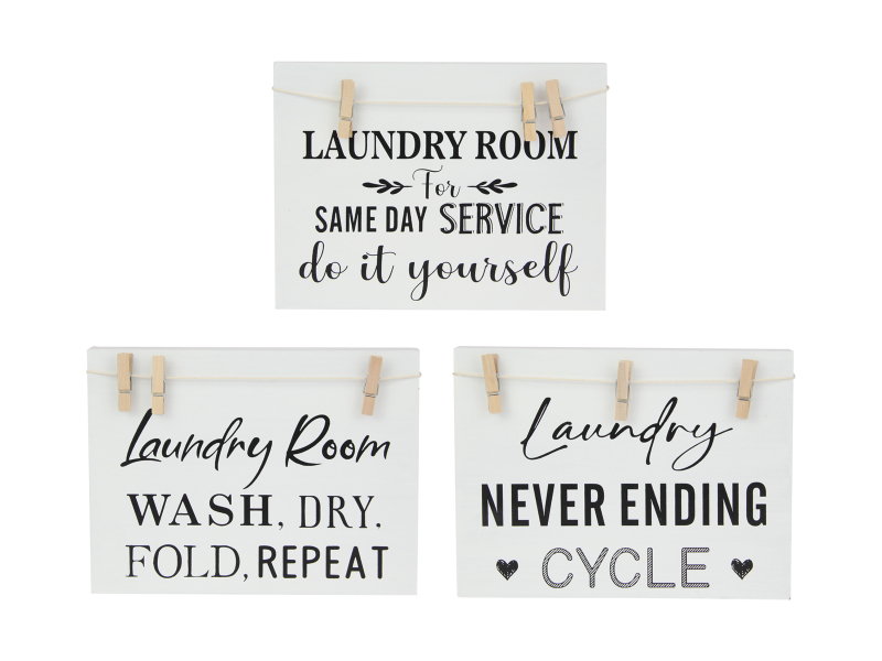 20x15 Laundry MDF Plaque with Pegs 3 Asstd
