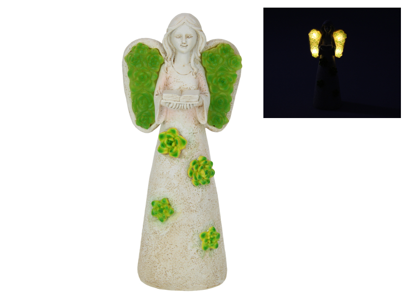 30cm Standing Angel with Solar Flowers