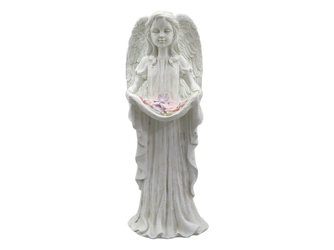 33cm Standing Garden Angel Holding Flower