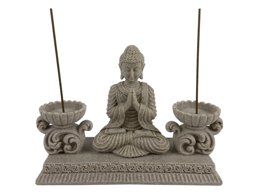 20cm Rulai Buddha Twin Tealight/Incense Holder in Natural Finish