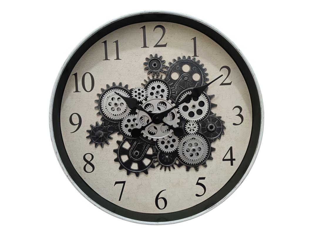 55cm White Framed Clock with Moving Cogs