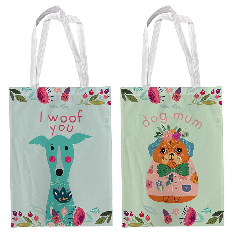 34x47cm Tote Bag with Boho Dog Design 2 Asstd