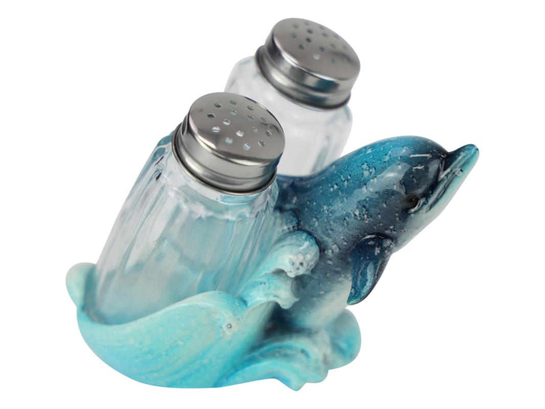 10cm Blue Marble Dolphin Salt & Pepper Shaker in Gift Box