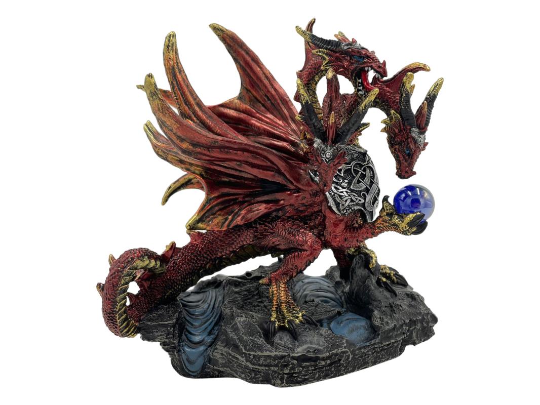 19cm Red 3 Headed Hydra Dragon with Ball