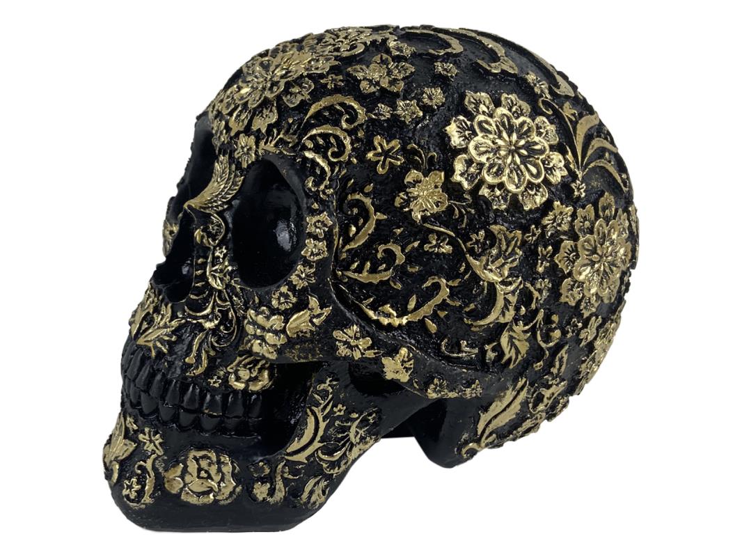 17cm Black Skull with Gold Design