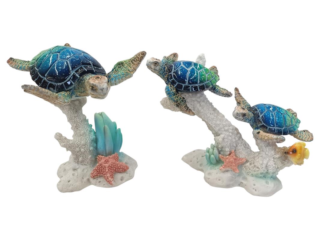 16cm Turtles on White Coral Base 2 Asstd