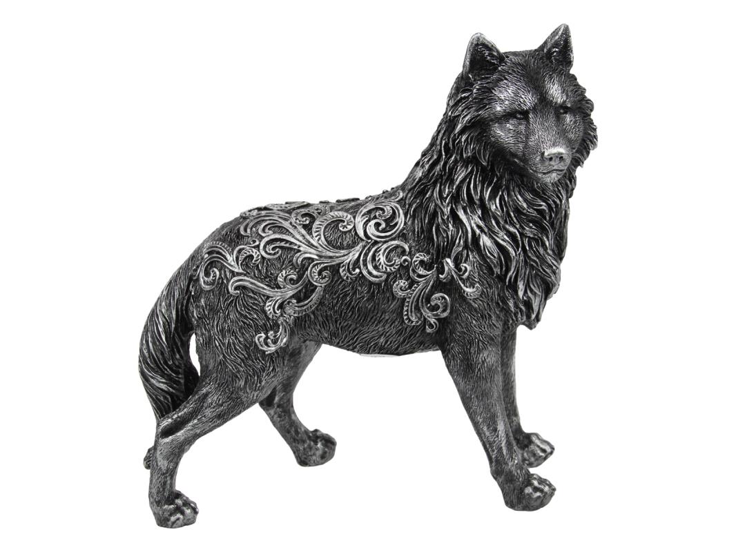 23cm Standing Antique Silver Wolf