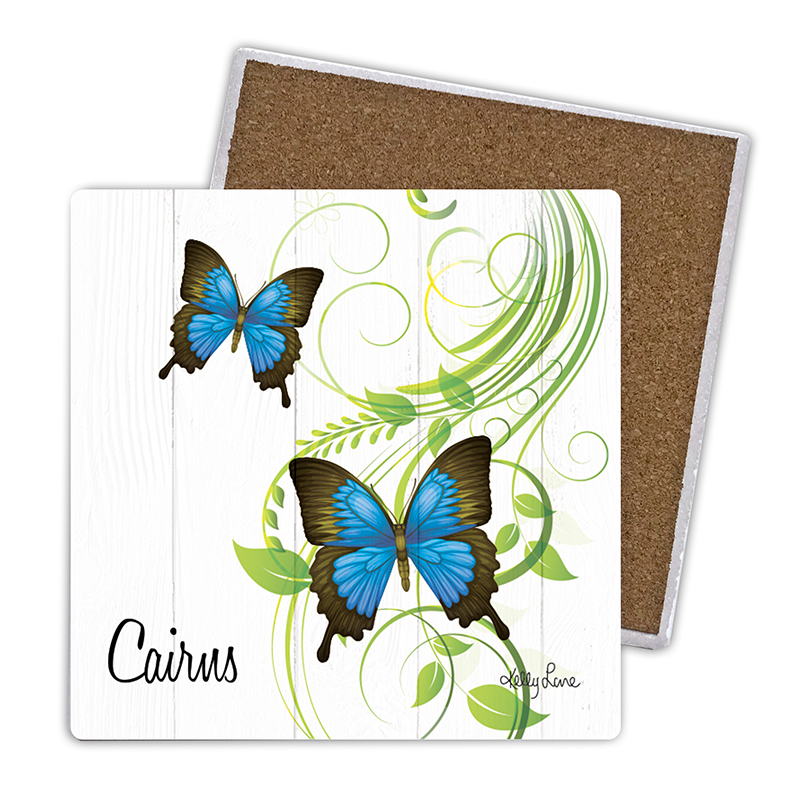 Set of 4 Ceramic Square Coaster 10x10cm (Gift Box) Ulysses Butterfly by Kelly Lane