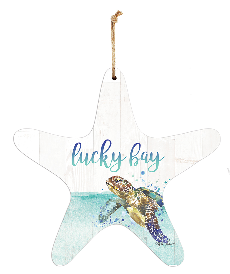 24x25cm Hanging Star Tin Sign Lucky Turtle by Kelly Lane