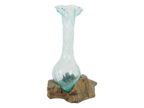 40cm Hand Blown Glass Vase with Swirl Pattern on Driftwood