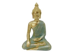 25cm Sitting Rulai Buddha Aqua/Gold Finish