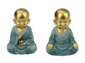 19cm Sitting Monk in Premium Sage Blue Finish 2 Asstd
