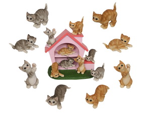 10cm Cute Cat with House Display 8 Asstd (36=Free Display)