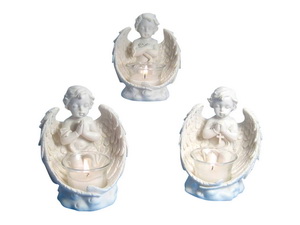 13cm Kneeling Cherub Tealight Holder 3 Asstd