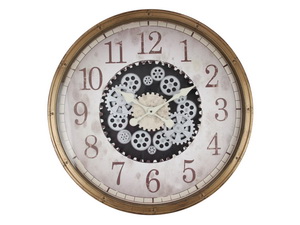 76cm White & Gold Clock with Moving Cogs