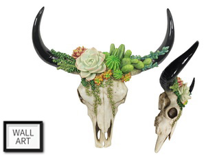 44cm Succulent Design Cow Skull Wall Hanger