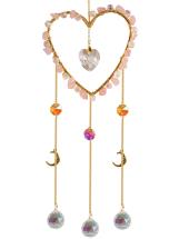 50cm Rose Quartz Heart Crystal Suncatcher