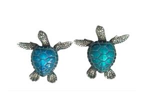 8cm Marble Blue Turtle Magnet with Silver Body 2 Asstd Bulk Packing (30=Divider Perforated Box)