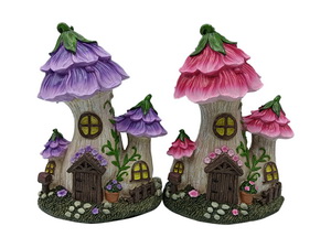19cm Pink & Purple Flower Fairy Garden House 2 Asstd