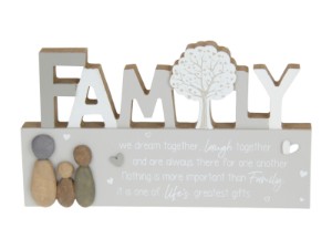 24x14cm Family Wording Plaque with Cute Rock Family