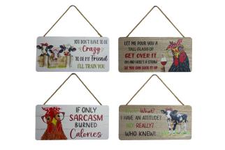 25x12cm Hanging Farm Funny MDF Plaque 4 Asstd