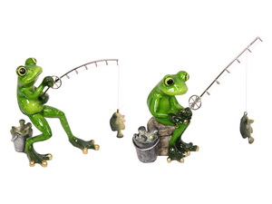 16cm Frog Fisherman Marble Finish 2 Asstd