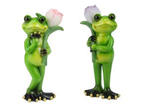 17cm Marble Frog Holding Tulip 2 Asstd