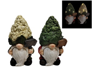 39cm Garden Gnome with Solar Light Broccoli/Cauliflower Design 2 Asstd