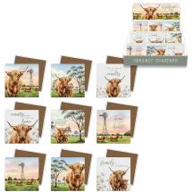 10x10cm Square Coaster with Highland Cow Design by Kelly Lane 9 Asstd in Display (72=Free Display)