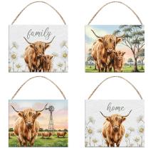 25x20 MDF Hanging Plaque with Highland Cow Design by Kelly Lane 4 Asstd
