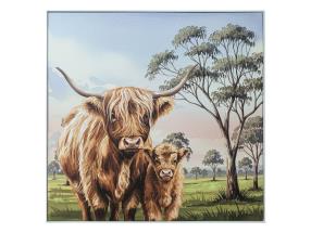100x100cm Framed Canvas with Highland Cow Design by Kelly Lane