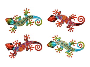 37cm Metal/Glass Lizard Wall Art 4 Asstd