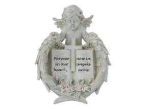 19cm Cherub with Angel Wing Memorial Plaque
