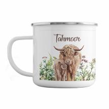 350ml Enamel Mug with Highland Cow Design by Kelly Lane
