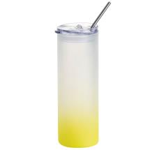 740ml Yellow Glass Tumbler with Plastic Lid