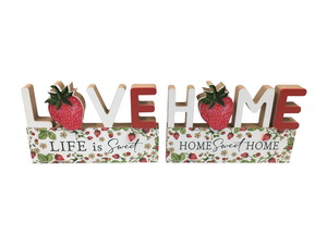 20cm Love/Home Plaque with Strawberry Design 2 Asstd