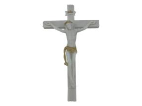 33cm Wall Plaque with Hanging White & Gold Jesus on Cross