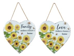 20cm Hanging Slate Plaque with Sunflower Design 2 Asstd