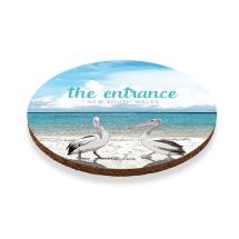 Set of 6 10cm Round Cork Coaster Pelican by Kelly Lane
