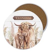 Set of 4 Ceramic Round Coaster 10cm (Gift Box) with Highland Cow Design by Kelly Lane